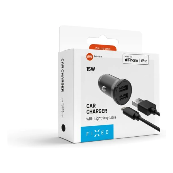 FIXED set autonabíjačky s 2xUSB výstupom a USB/Lightning káblom, 1 meter, Mfi, 15W čierny - Nabíjačky - Obrázok Q5O2000P01