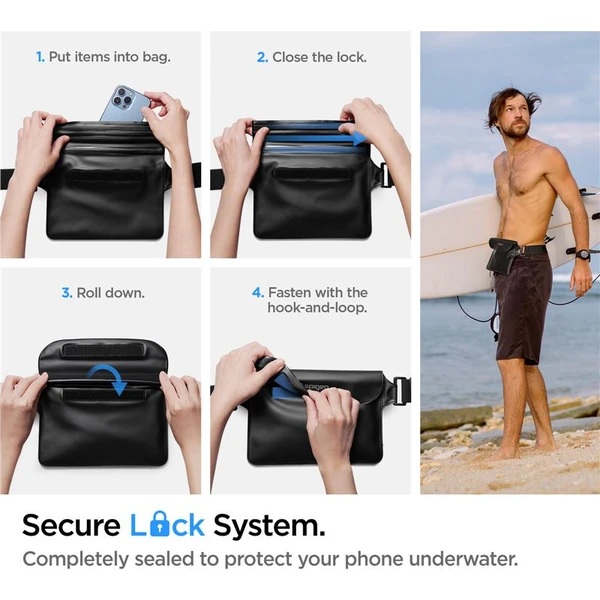Spigen Aqua Shield Floating vodeodolné púzdro + WaterProof Waist Bag A621 Set čierny - Puzdra - Obrázok Q6A4000601