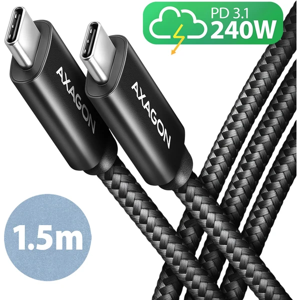 AXAGON BUCM2-CM15AB USB-C/USB-C napájací kábel 240W 1,5m čierny - Káble a redukcie - Hlavný obrázok