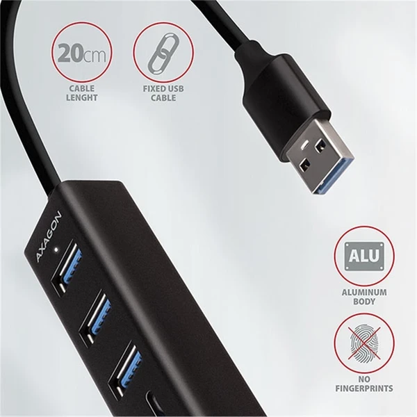 AXAGON HMACR3A USB 3.2 Gen 1 húb porty 3x USBA + čítačka kariet SD/microSD kovový kábel USBA 20 - USB huby - Obrázok Q77HF00101