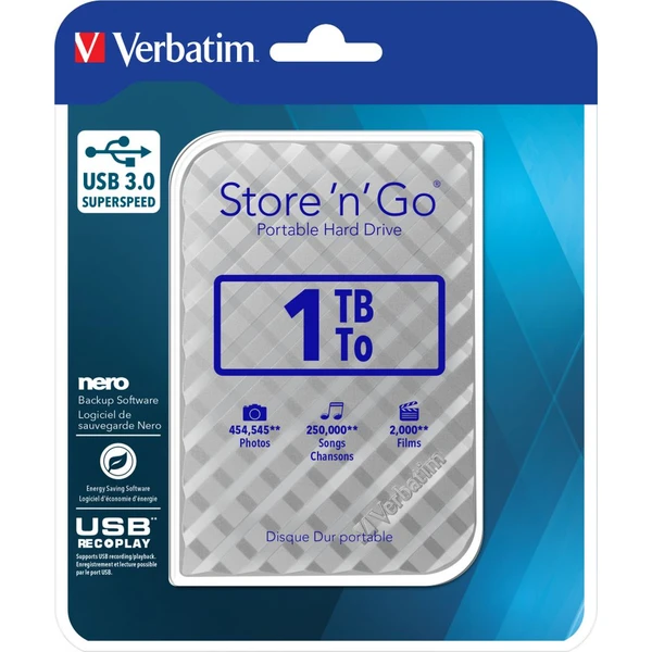 VERBATIM Store 'n' Go 1TB HDD USB 3.0 strieborný - Pevné disky - Obrázok Q824200301
