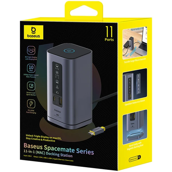 Dokovacia stanica Baseus Spacemate 11v1 (USB-C PD, USB-C, 2x USB-A, 3x HDMI) sivá - Dokovacie stanice - Obrázok Q8AE000N01
