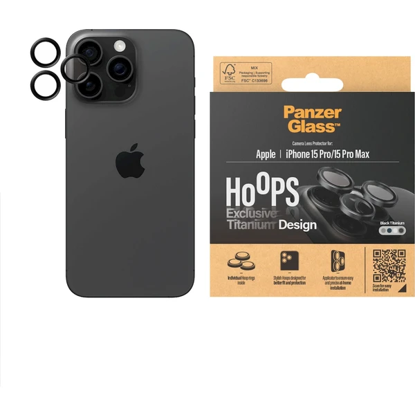 PanzerGlass HoOps ochranné krúžky Apple iPhone 16 Pro/16 Pro Max/15 Pro/15 Pro Max - čierny titán - Ochranné fólie a sklo - Obrázok QAD1000O01
