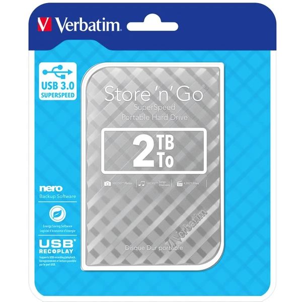 VERBATIM Store 'n' Go HDD 2TB USB 3.0 SuperRYCHOTADIS_Kd GEN2 strieborný - Pevné disky - Obrázok QBL8700301