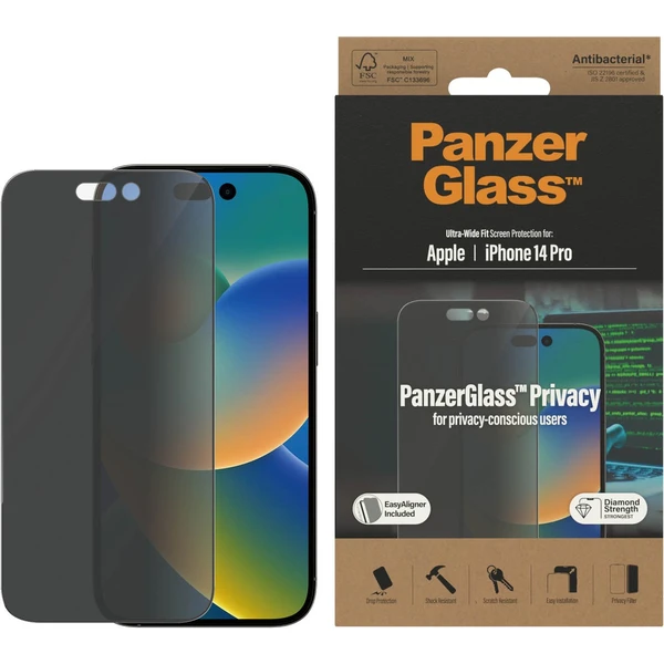 PanzerGlass™ Ultra-Wide Fit Privacy iPhone 14 Pro s inštalačným rámčekom - Ochranné fólie a sklo - Obrázok QFKG100501
