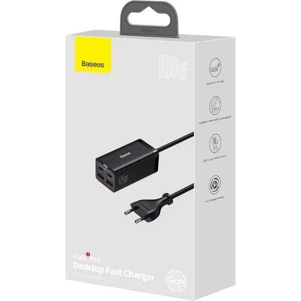 Rýchlonabíjačka do siete Baseus GaN3, 2xUSB-A, 2xUSB-C 100W čierna - Nabíjačky - Obrázok QGGE000L01