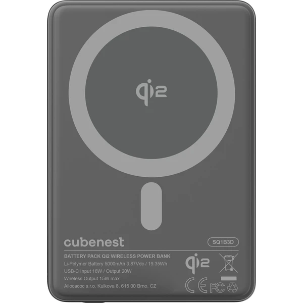 CubeNest SQ1B3D SlimDual Qi2/MagSafe powerbanka (5000 mAh) čierna - Powerbanky - Obrázok QH9R000K01