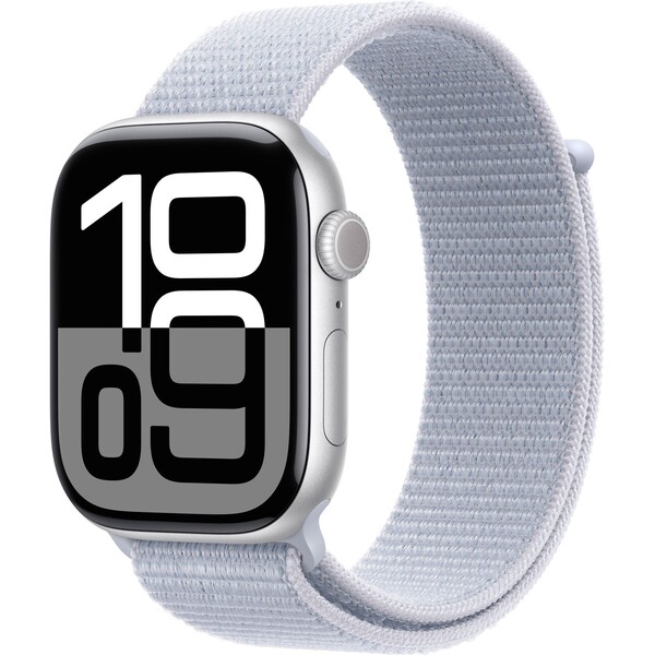 Apple Watch Series 10 46mm Strieborný hliník s oblačne modrým prevliekacím remienkom