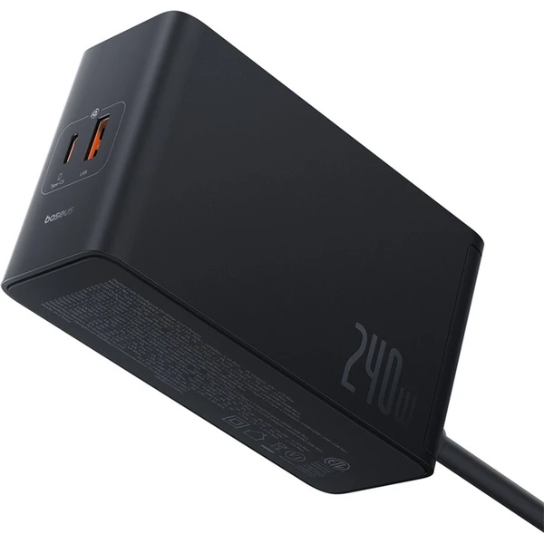 Nabíjacia stanica Baseus Digital Charger 240W GaN, 3x USB-C, USB + DC, 1m kábel čierna - Nabíjačky - Obrázok QIGE000L01