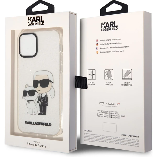 Karl Lagerfeld IML Glitter Karl a Choupette NFT kryt iPhone 12/12 Pro číry - Puzdra - Obrázok QIJYF00101