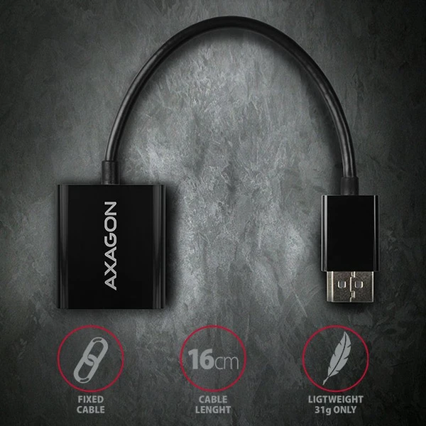 AXAGON DisplayPort/VGA redukcia 0,2m čierna - Káble a redukcie - Obrázok QJ7HF00101