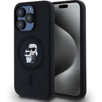 Karl Lagerfeld Liquid Silicone Karl and Choupette Magsafe zadný kryt iPhone 15 Pre čierny - Puzdra