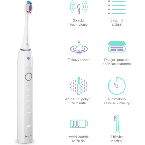 TrueLife SonicBrush Clean70 UV sonická kefka biela - Zubné kefky - Obrázok QQUL000K01