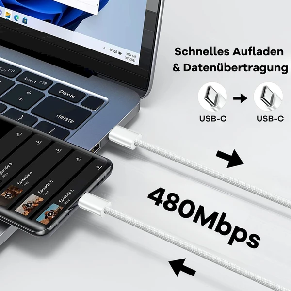 Cubenest opletený napájací kábel USB-C/USB-C 60W 1m biely 2ks - Káble a redukcie - Obrázok QRD5000O01