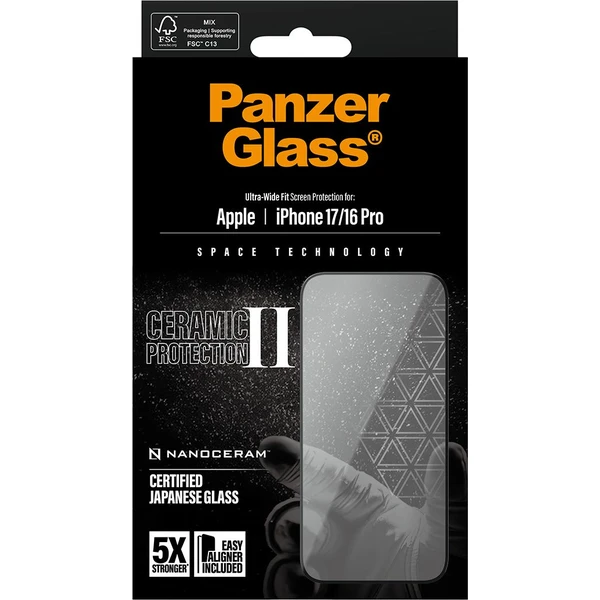 PanzerGlass® Ceramic II sklo Apple iPhone 17/16 Pro s inštalačným rámčekom - Ochranné fólie a sklo - Obrázok QTEH000K01
