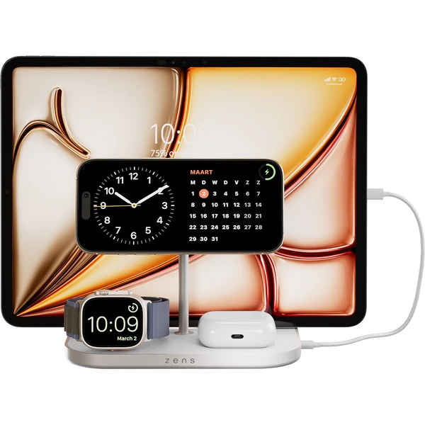 ZENS 4-in-1 MagSafe/Qi2 4v1 nabíjacia stanica (60W) strieborná - Nabíjačky - Obrázok QUFL000K01