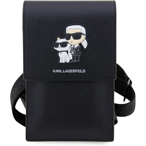 Karl Lagerfeld Saffiano Metal Logo NFT peňaženka taška púzdro čierne - Popruhy a crossbody - Hlavný obrázok