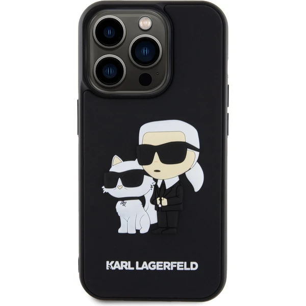 Karl Lagerfeld 3D Rubber Karl and Choupette kryt iPhone 15 Pre čierny - Puzdra - Obrázok QXM6000701
