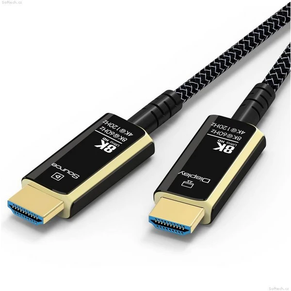 PremiumCord HDMI 2.1/HDMI 2.1 optický kábel s ethernetom 8K 5m čierny/biely - Káble a redukcie - Obrázok QXR8700301