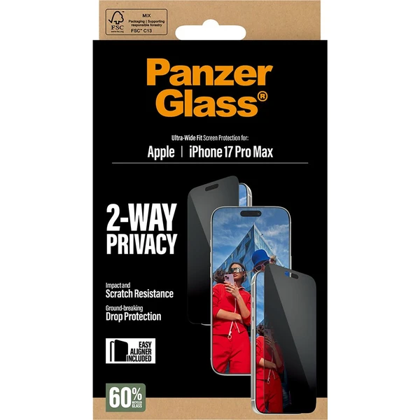 PanzerGlass® Privacy sklo Apple iPhone 17 Pro Max s inštalačným rámčekom - Ochranné fólie a sklo - Obrázok QZEH000K01