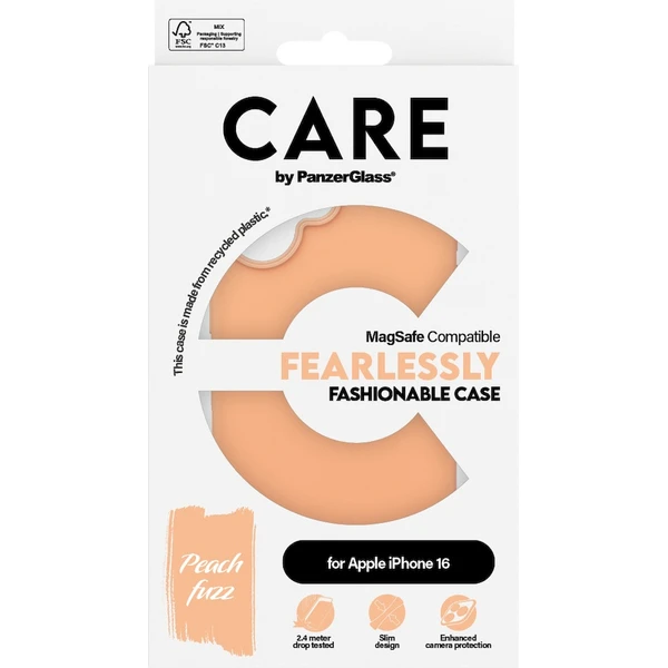 PanzerGlass® CARE kryt Apple iPhone 16 MagSafe Fearlessly broskyňový - Puzdra - Obrázok R008000P01