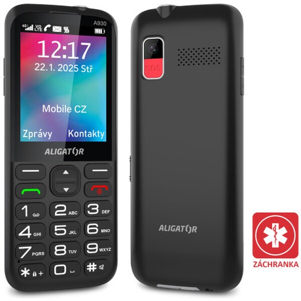 Aligator A930 GPS 4G Senior mobilný telefón s aplikáciou Záchranka (s nabíjacím stojanom) čierny