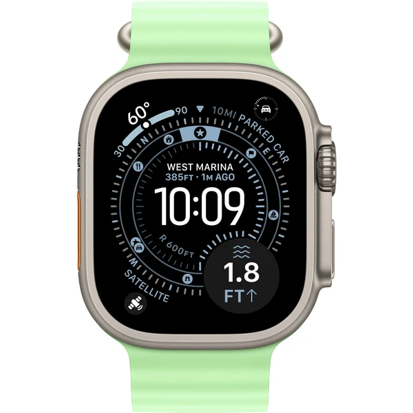 Apple Watch 49/46/45/44mm neónovo zelené predĺženie Oceánskeho remienka prírodný titán - Remienky - Obrázok R11I000K01