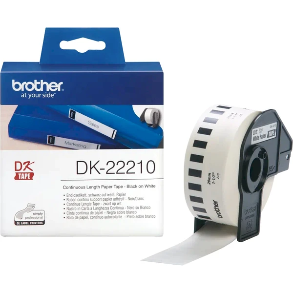 Brother DK-22210 papierová rolka s čiernou tlačou na bielom podklade dĺžka 30,48 m šírka 29 mm  - Pásky pre štítkovače - Hlavný obrázok