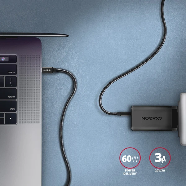 AXAGON BUCM3-CM30AB napájací kábel USB-C/USB-C 60W 3m čierny - Káble a redukcie - Obrázok R1J0000K01