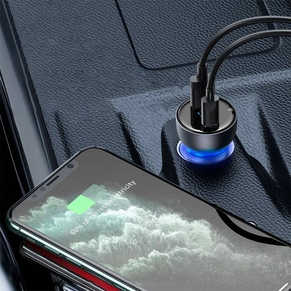 BASEUS car charger USB A + Type C s digitálnym displejom PD3.0 QC4.0 5A 65W CCKX-C0A/VCKX65C dark bl - Nabíjačky - Obrázok R1T5000N01