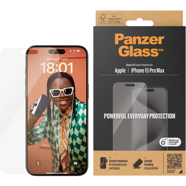 PanzerGlass Classic Fit ochranné sklo Apple iPhone 15 Pro Max - Ochranné fólie a sklo - Obrázok R1TS100501
