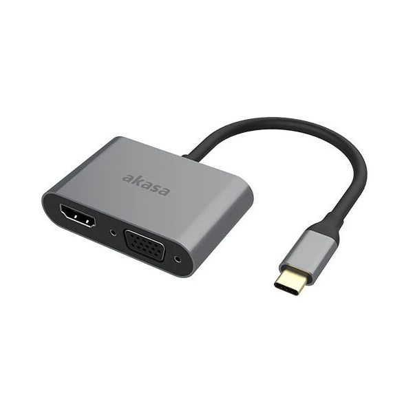 Akasa USB-C/HDMI + VGA redukcia 0,18 m sivá - Káble a redukcie - Hlavný obrázok