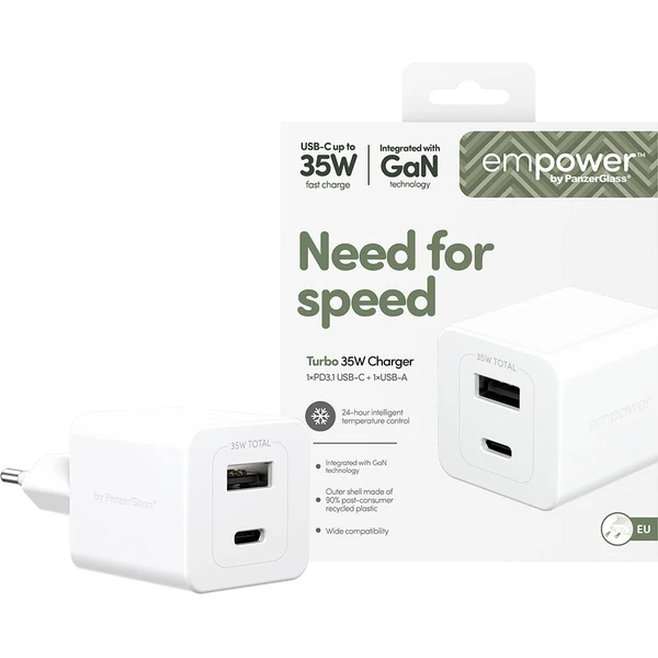PanzerGlass® empower nabíjačka Turbo GaN (35 W) 1x USB-C + 1x USB-A, biela - Nabíjačky - Obrázok R53J000K01