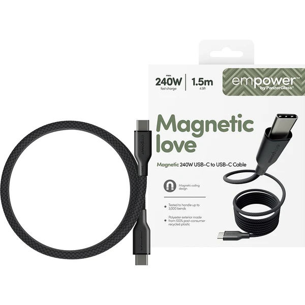 PanzerGlass USB-C/USB-C magnetický napájací kábel 240W 1,5m čierny - Káble a redukcie - Obrázok R63J000K01