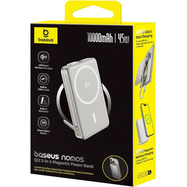 Powerbanka Baseus Nomos Qi2 10000mAh 45W s káblom USB-C sivá - Powerbanky - Obrázok R7AE000N01