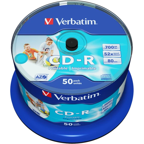 VERBATIM CD-R(50 ks)Spindle/Inkjet Printable/52x/700MB bez loga - Optické disky - Hlavný obrázok