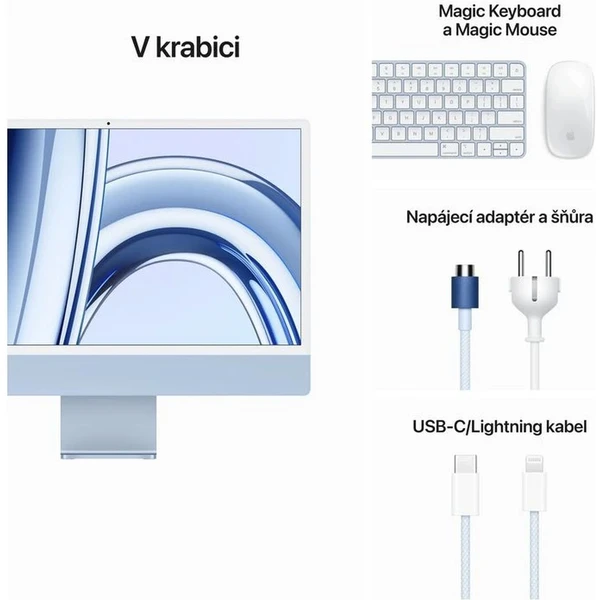 CTO Apple iMac 24" (2023) / Blue / 16GB / Mouse / SK KLV / Stojan / 256GB SSD / Bez ethernetu - All-in-one - Obrázok R7R2000P01