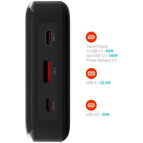FIXED Zen 20 Pro powerbanka s LCD displejom (130W), 20000 mAh, čierna - Powerbanky - Obrázok R7W5000L01