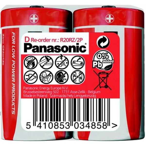 Panasonic Red Zinc D zinkouhlíková batéria (2ks) - Batérie - Hlavný obrázok