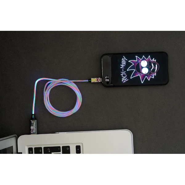 Lazerbuilt Rick & Morty - Šok! USB-A/USB-C svietiaci napájací kábel 10W 1,2m biely - Káble a redukcie - Obrázok RA7H000K01