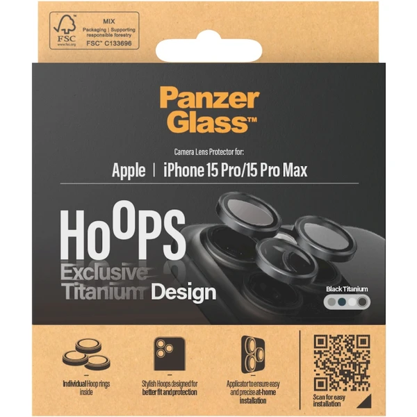 PanzerGlass HoOps ochranné krúžky Apple iPhone 16 Pro/16 Pro Max/15 Pro/15 Pro Max - čierny titán - Ochranné fólie a sklo - Obrázok RAD1000O01