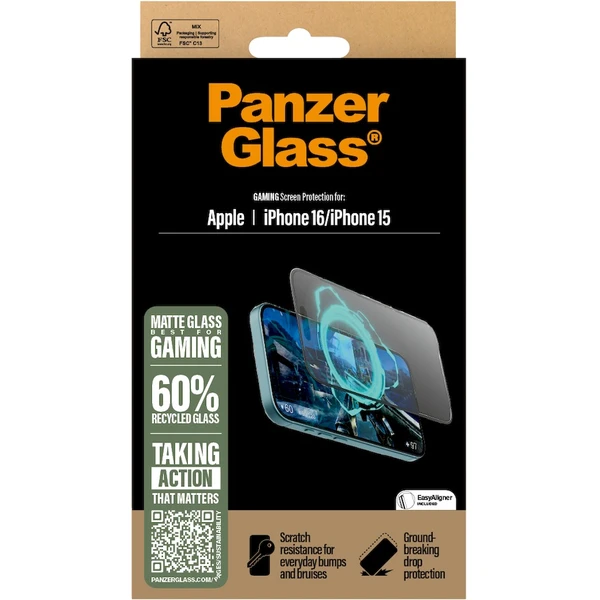 PanzerGlass® Gaming sklo pre hráčov Apple iPhone 16/15 - Ochranné fólie a sklo - Obrázok RD08000P01