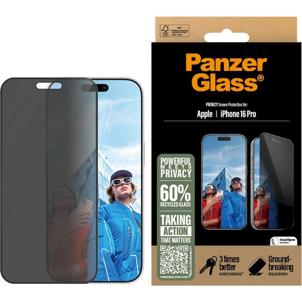 PanzerGlass® Privacy Apple iPhone 16 Pro s inštalačným rámčekom - Ochranné fólie a sklo - Obrázok RE08000P01