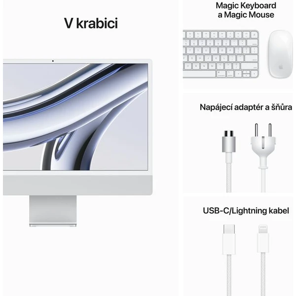 CTO Apple iMac 24" (2023) / 16GB / Mouse / CZ KLV / strieborný / Stojan / 256GB SSD / Bez ethernetu - All-in-one - Obrázok RFZF000G01