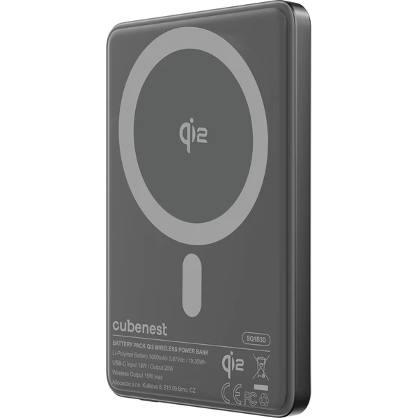 CubeNest SQ1B3D SlimDual Qi2/MagSafe powerbanka (5000 mAh) čierna - Powerbanky - Obrázok RH9R000K01