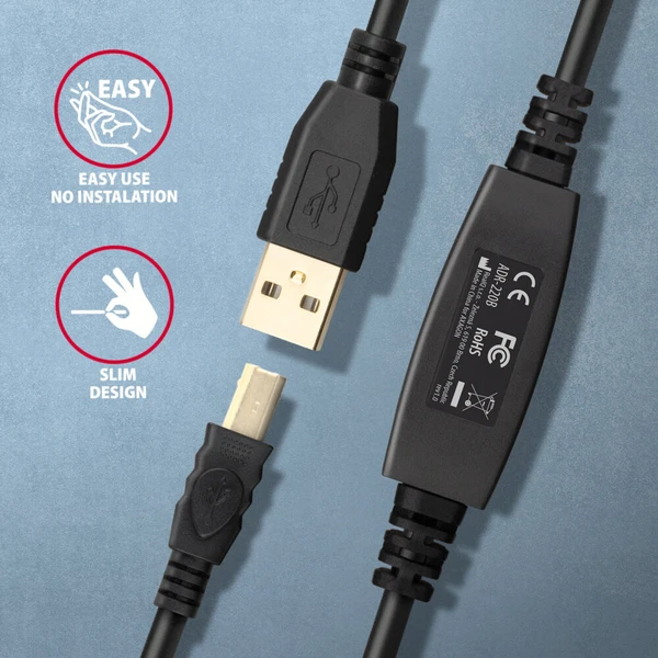 AXAGON ADR-220B USB-A/USB-B predlžovací kábel 20m čierny - Káble a redukcie - Obrázok RIS6000701