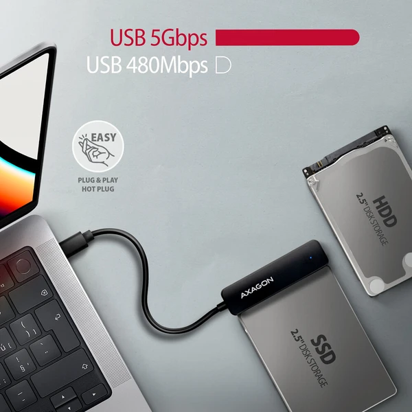 AXAGON ADSA-FP2C SLIM USB-C adaptér pre SATA 6G - Externé boxy - Obrázok RQS6000701