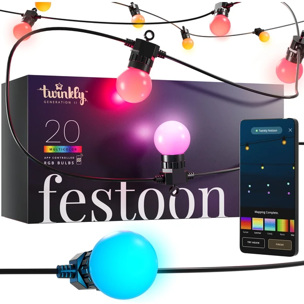 Twinkly Festoon Multi-Color 20 ks chytré žiarovky G45 10m - Svietidlá - Obrázok RTB0000N01