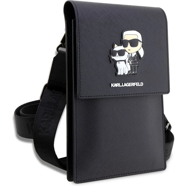 Karl Lagerfeld Saffiano Metal Logo NFT peňaženka taška púzdro čierne - Popruhy a crossbody - Obrázok RWVO100501