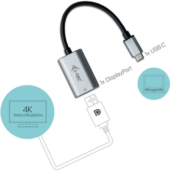 i-tec USB-C/DisplayPort redukcia 0,15 m strieborná - Káble a redukcie - Obrázok S0DA000501